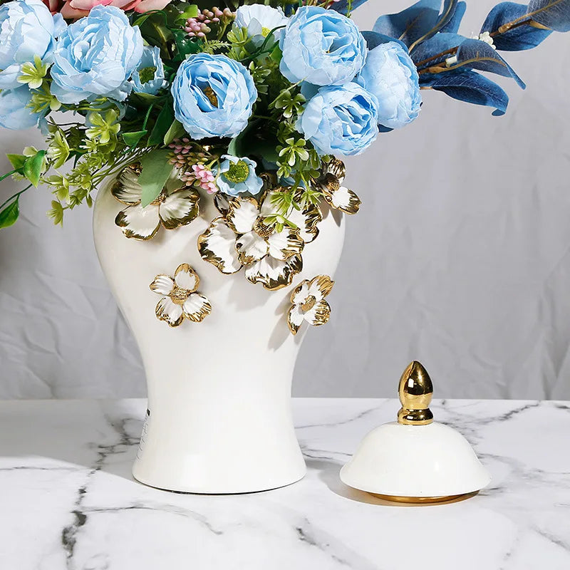 Inttox-🏺✨ Vase en Céramique Blanc "Feuilles d'Or🍃💛