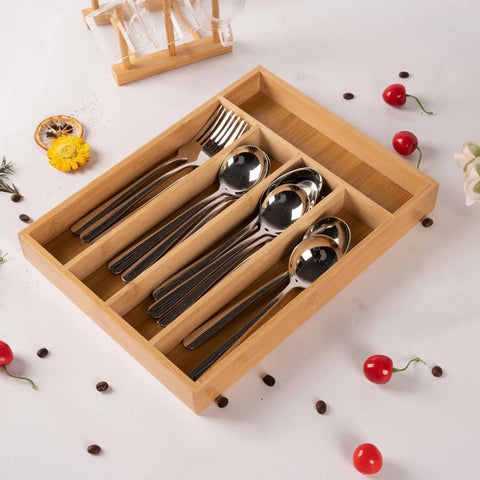 Inttox-Boîte de rangement multifonction pour couteaux et fourchettes – Grande capacité en bois