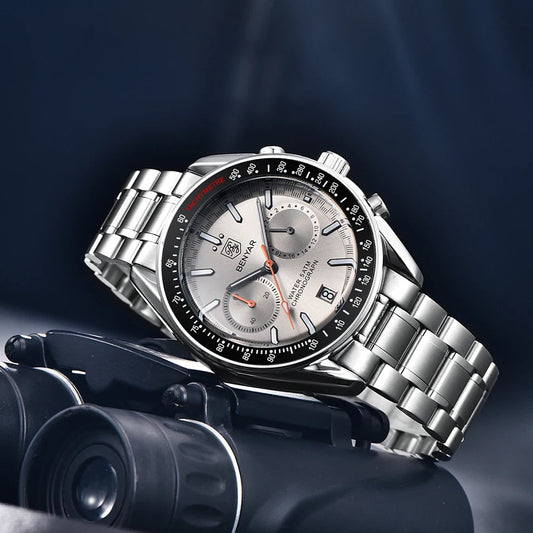 ⌚ BENYAR – Nouvelle Montre de Luxe pour Hommes 🕴️ | Quartz Haut de Gamme ⏱️ | Étanche 50M 💧 | Bracelet en Acier Inoxydable 🔩 | Chronographe Décontracté Sport 👟