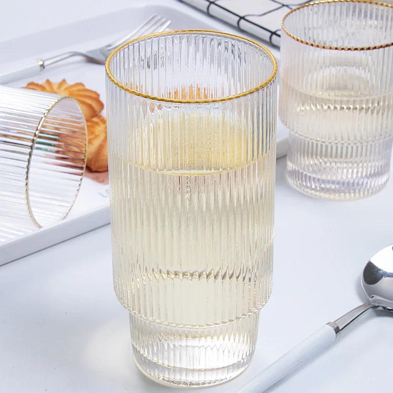 Inttox-Ensemble de 6 tasses à jus en verre moderne avec bordure dorée