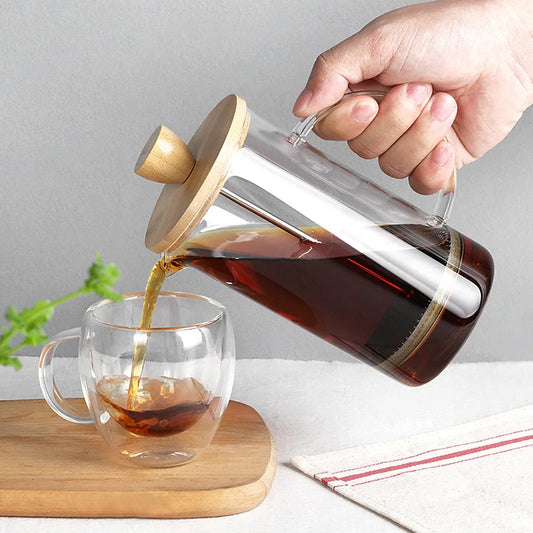 Inttox-☕ Cafetière à Pression Française avec Filtre – Verre Borosilicate Haute Qualité, Poinçon à Main et Ustensiles Multifonctions pour Infusion de Thé et de Lait 🌿