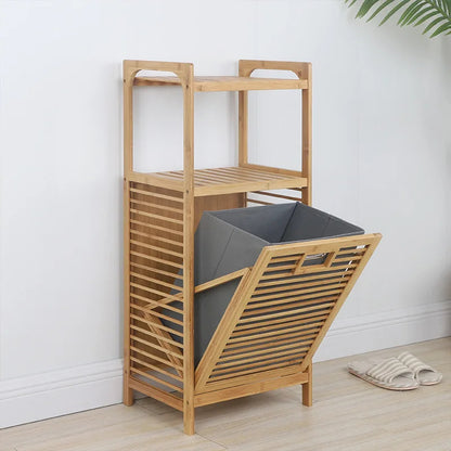 Inttox-Miroir à Pied Multifonction en Bambou avec Rangement pour Vêtements Sales