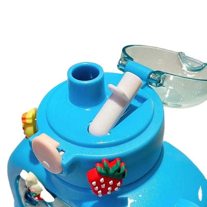 Inttox-Bouteille d'eau pour enfants de 1000 ml avec motif ours – Grande capacité, paille intégrée, bouteille portable en plastique