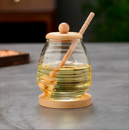 Inttox-Pot à Miel en Verre Borosilicate 🍯 avec Couvercle & Cuillère en Bambou