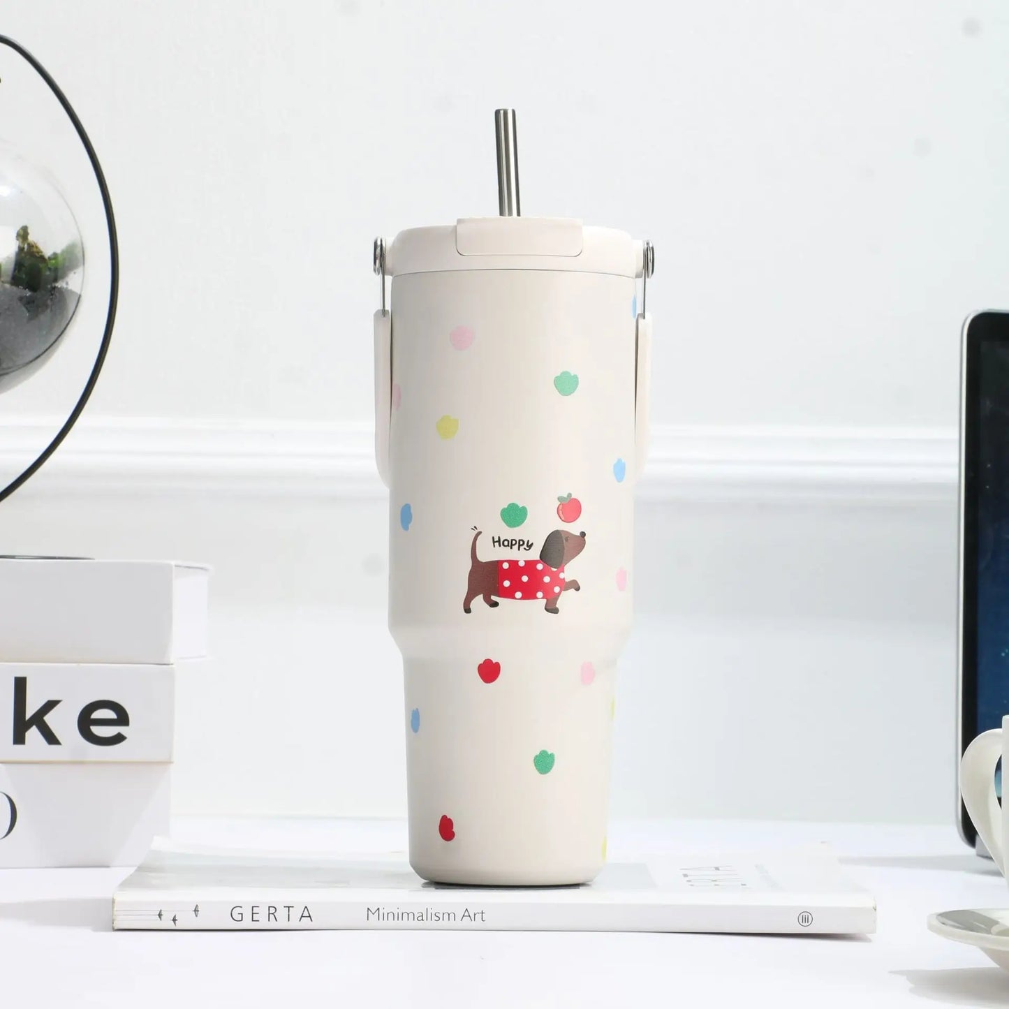 Inttox-🥤 Tasse Thermos  Design Dessin Animé avec Paille – 900 ml