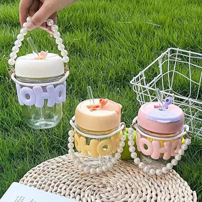 Inttox-💎 Tasse en Verre avec Chaîne de Perles – 4 piece  💎