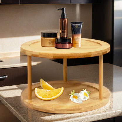 Inttox- Étagère de Rangement en Bambou 🌿 – Double Rotation pour Pots à Épices