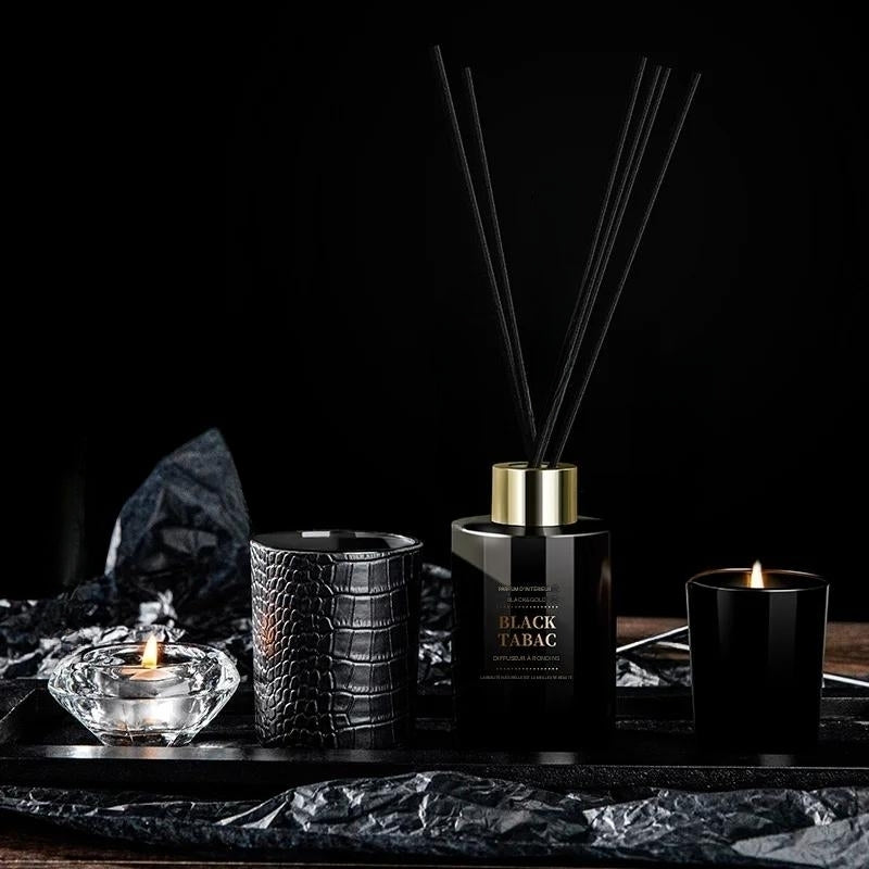 Inttox-🕯️✨Bougie Noire & Diffuseur de Luxe avec Plateau en Bois 🪵