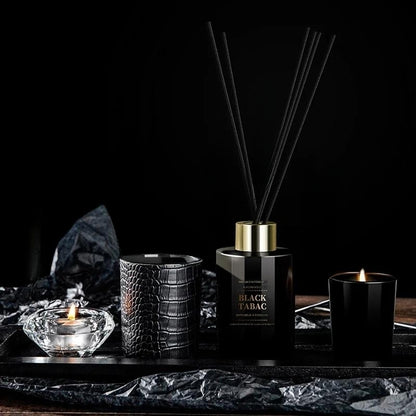 Inttox-🕯️✨Bougie Noire & Diffuseur de Luxe avec Plateau en Bois 🪵
