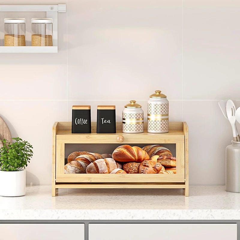 Inttox-🍞🪵 Boîte à Pain en Bambou – Design Moderne & Fenêtre Transparente 🌿