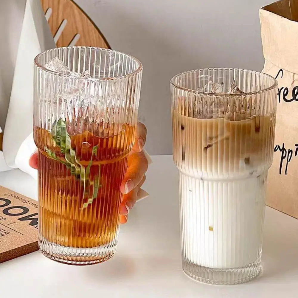 Inttox-☕ Tasse à Café en Verre Rayé avec Couvercle & Paille – 600 ml