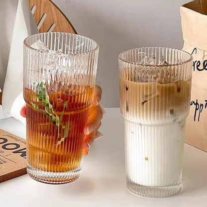 Inttox-☕ Tasse à Café en Verre Rayé avec Couvercle & Paille – 600 ml