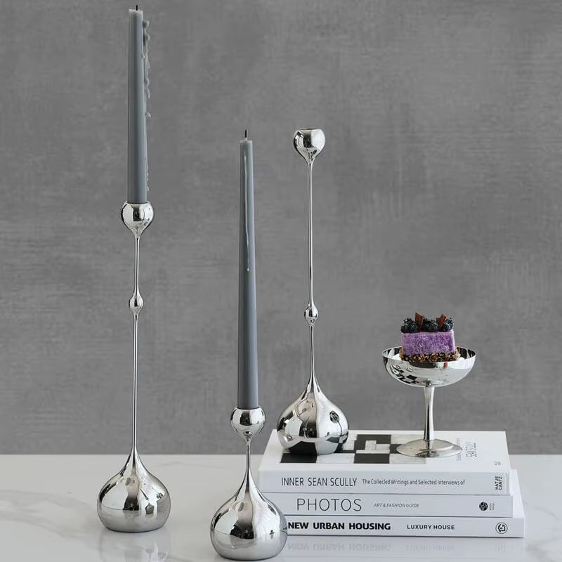 Inttox-Bougeoir en Argent Élégant – Chandelier Métal Romantique pour Décoration de Table et Mariage