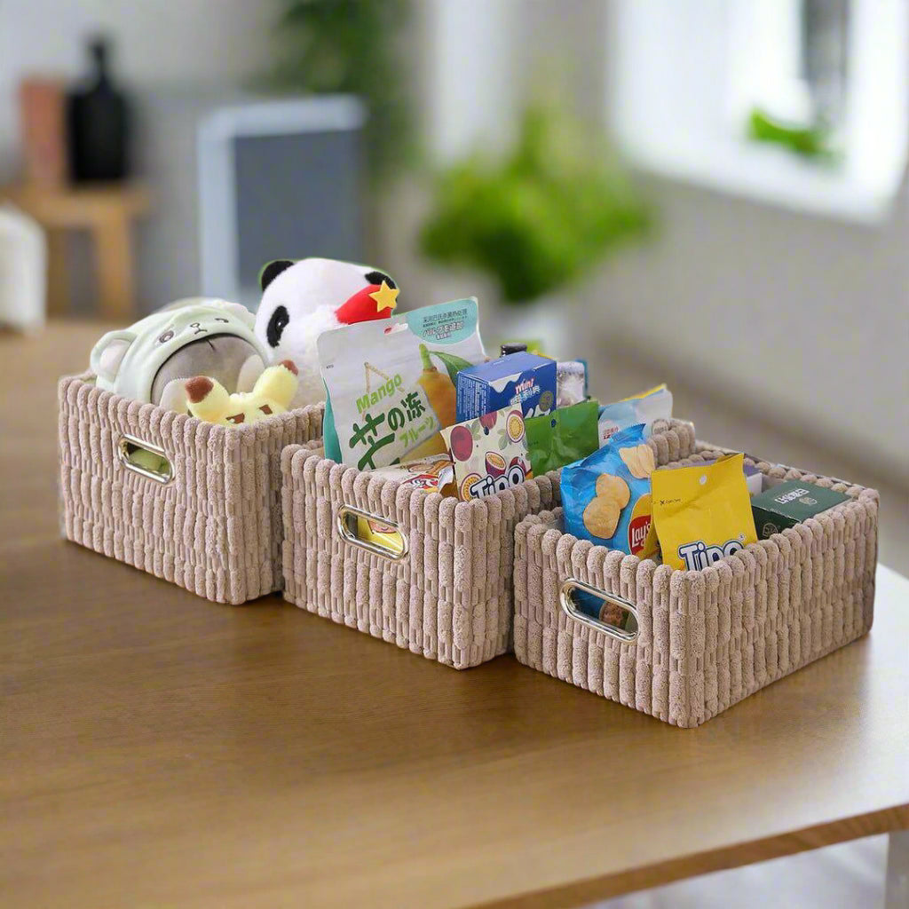 Inttox - Lot de 3 Paniers de Rangement en Tissu Texturé