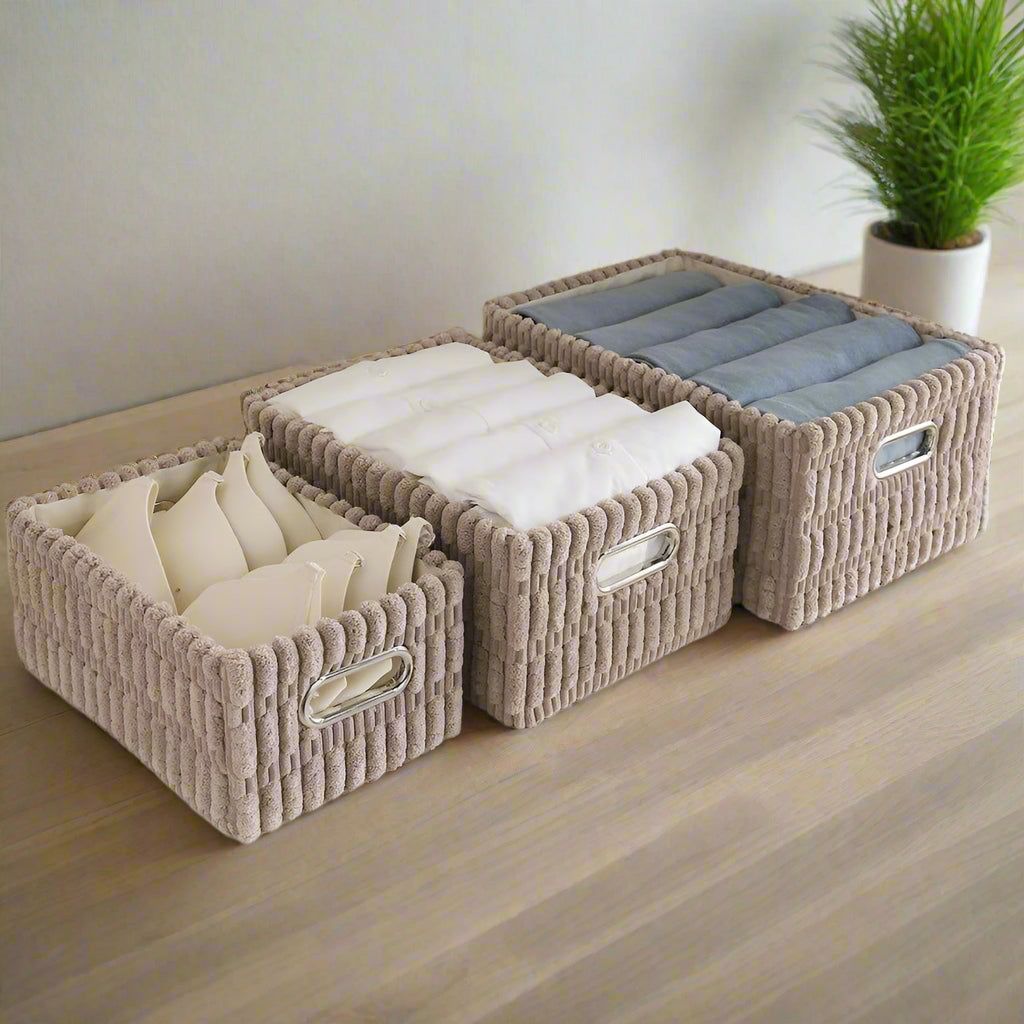 Inttox - Lot de 3 Paniers de Rangement en Tissu Texturé