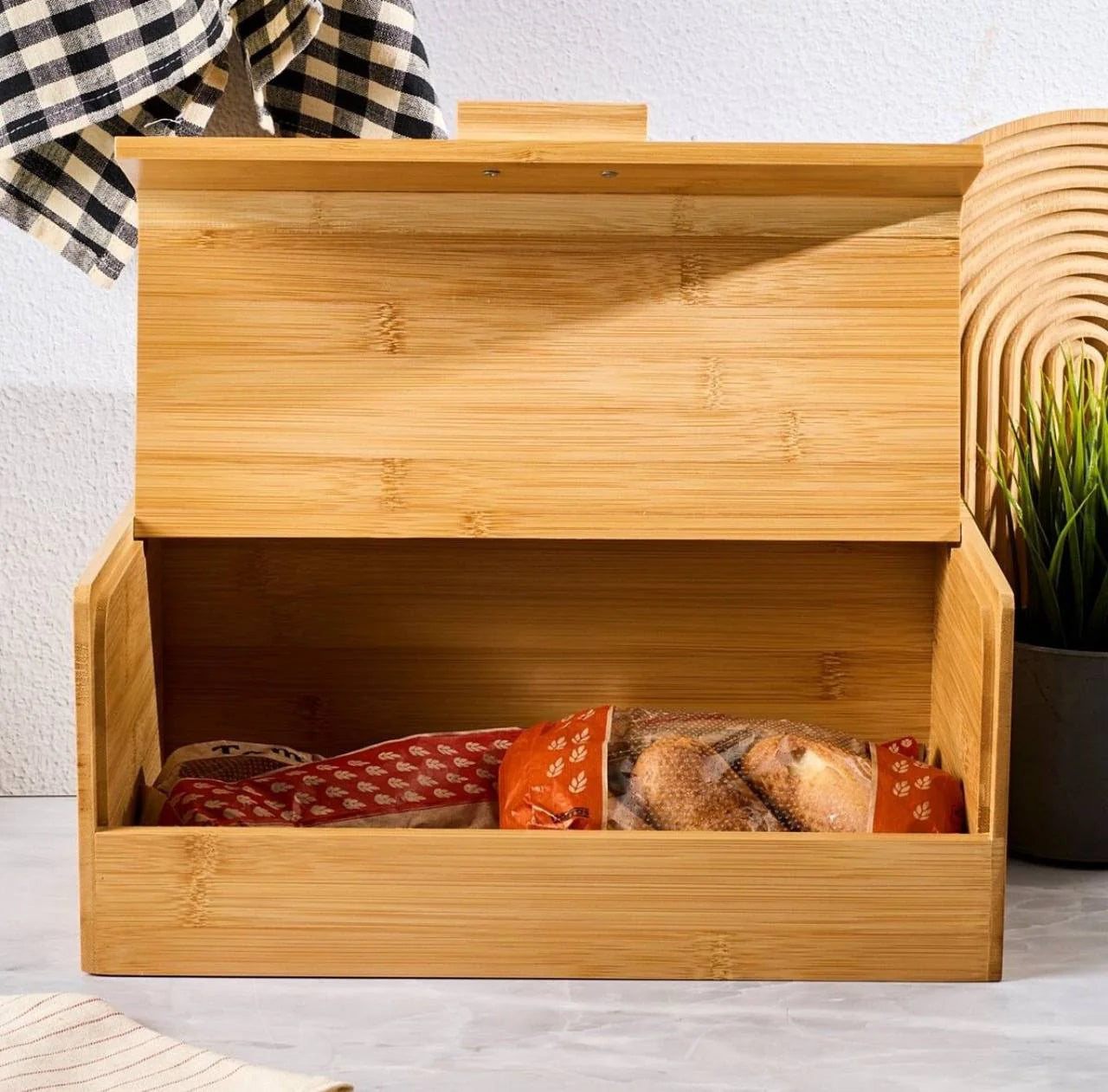 Inttox-🍞📦 Boîte à Pain en Bambou Naturel avec Couvercle Basculant – Design Épuré 🌿