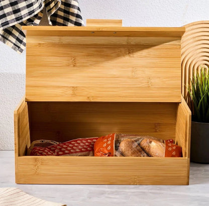 Inttox-🍞📦 Boîte à Pain en Bambou Naturel avec Couvercle Basculant – Design Épuré 🌿