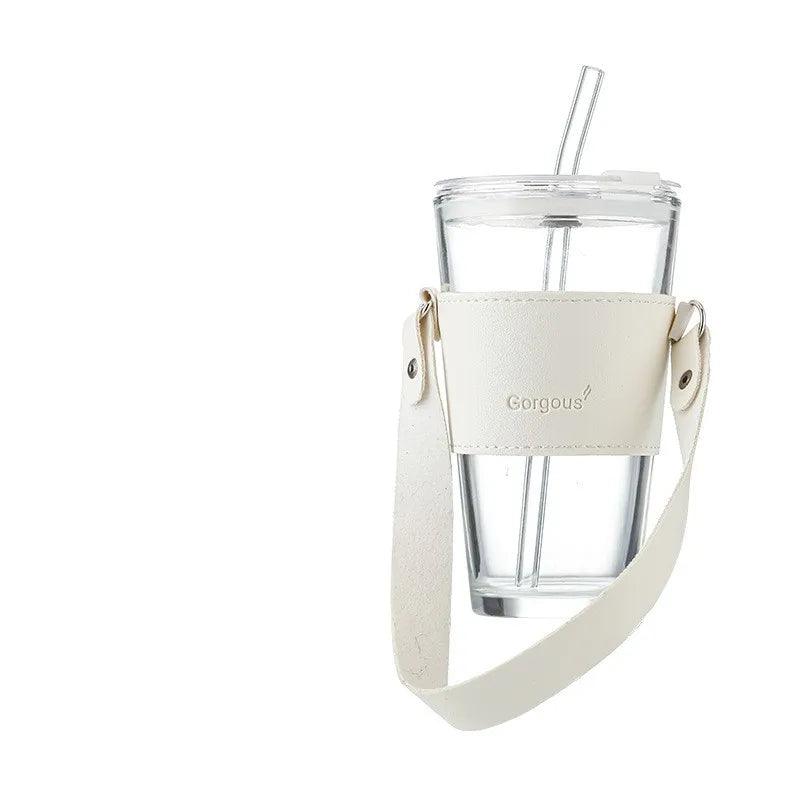 Inttox- Tasse en Verre Portable de 450ml avec Couvercle et Paille