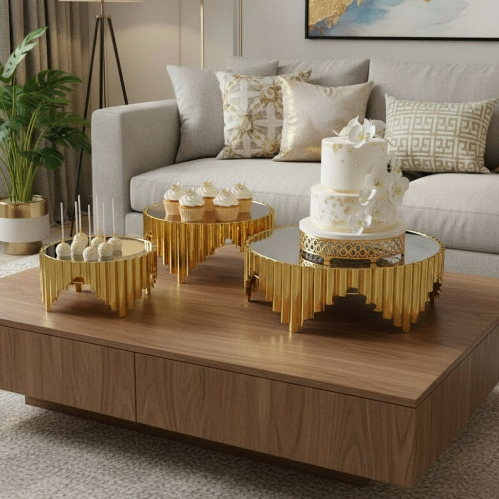 Inttox-Set de 3 Présentoirs Miroir Dorés – Design Luxe