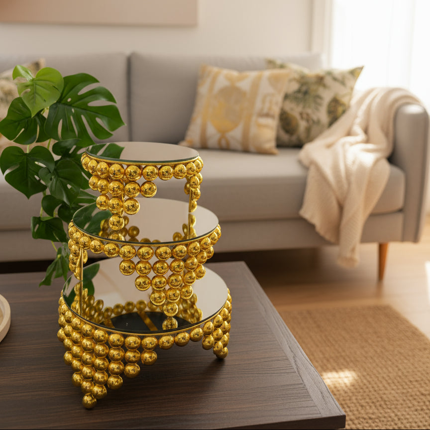 Inttox-Set de 3 Présentoirs Miroir Dorés – Design Luxe