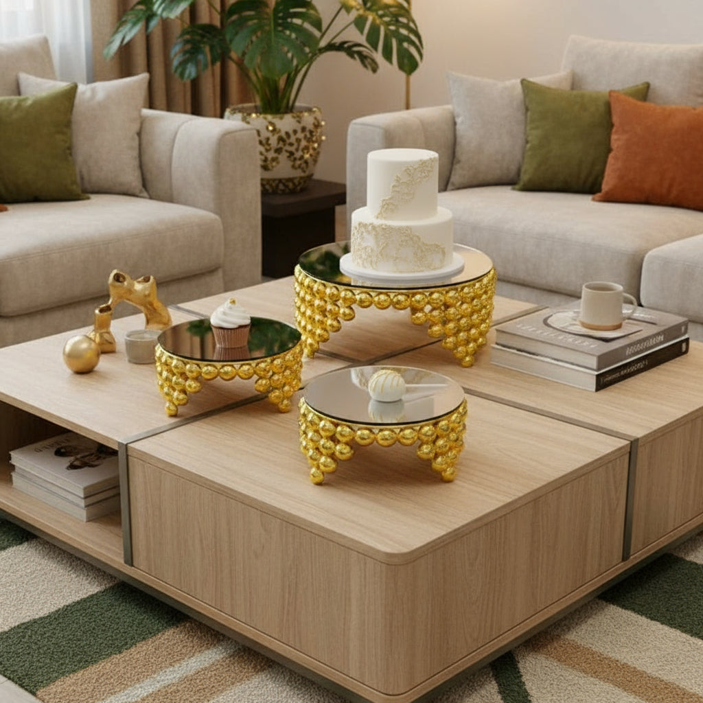 Inttox-Set de 3 Présentoirs Miroir Dorés – Design Luxe