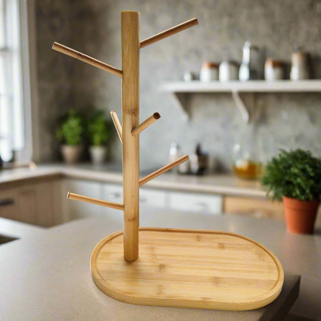 Inttox-🌿 Porte-Tasses en Bois de Bambou – Support Mug Arbre Design Naturel ☕🌱