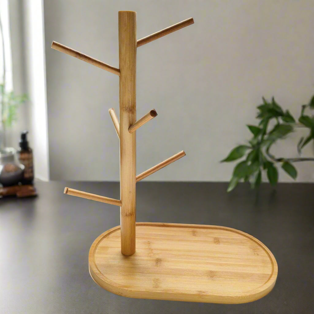 Inttox-🌿 Porte-Tasses en Bois de Bambou – Support Mug Arbre Design Naturel ☕🌱