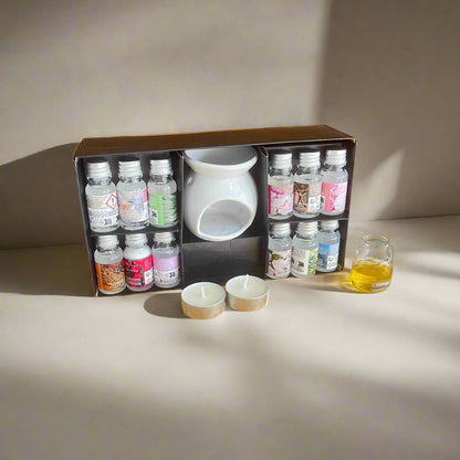 Inttox-🌿🕯️ Coffret Aromathérapie Complet – 12 Huiles Parfumées + Brûleur Céramique + Bougies ✨