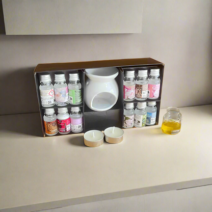 Inttox-🌿🕯️ Coffret Aromathérapie Complet – 12 Huiles Parfumées + Brûleur Céramique + Bougies ✨