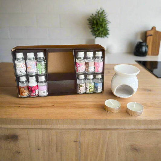 Inttox-🌿🕯️ Coffret Aromathérapie Complet – 12 Huiles Parfumées + Brûleur Céramique + Bougies ✨
