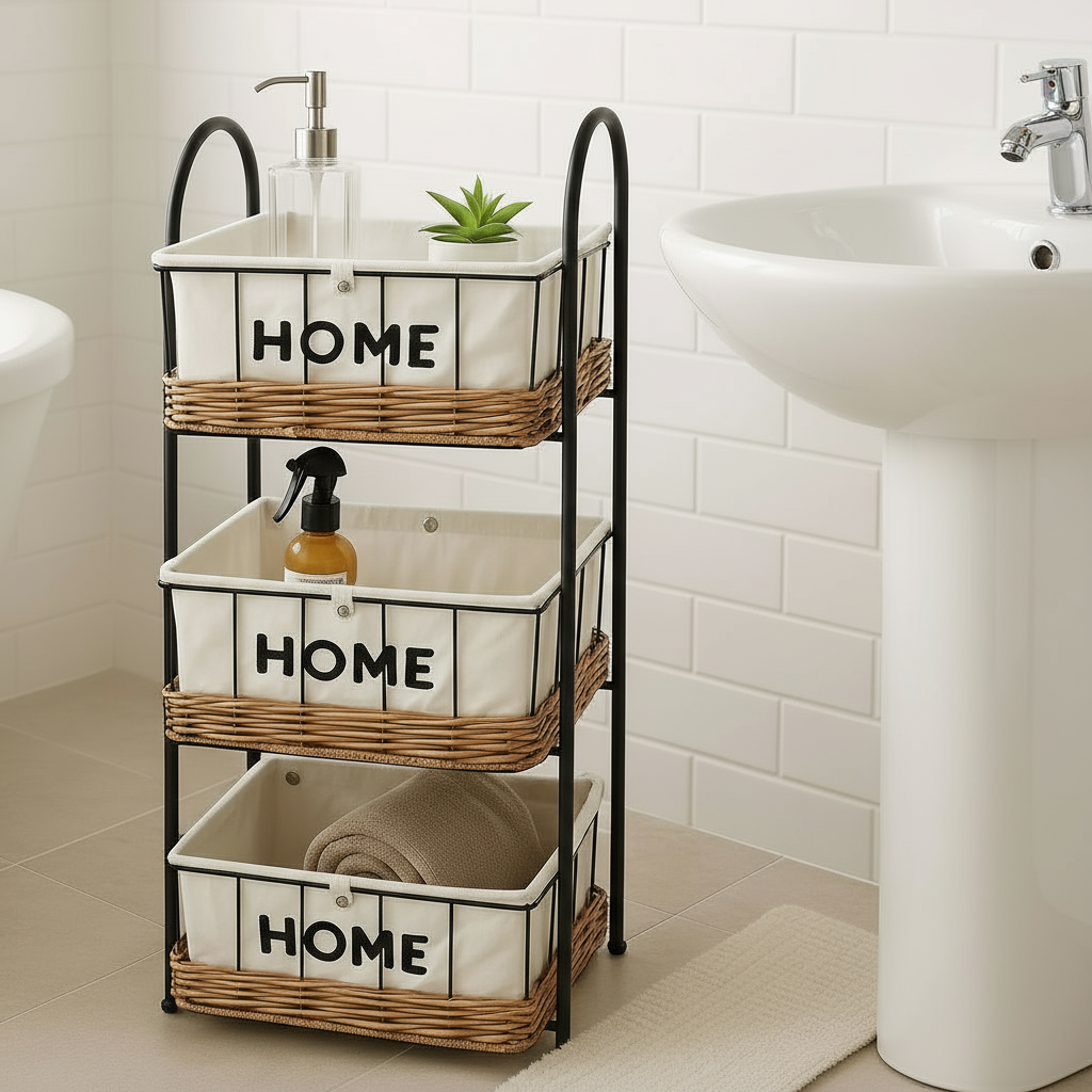 Inttox-Étagère de Rangement 3 Niveaux avec Paniers “HOME