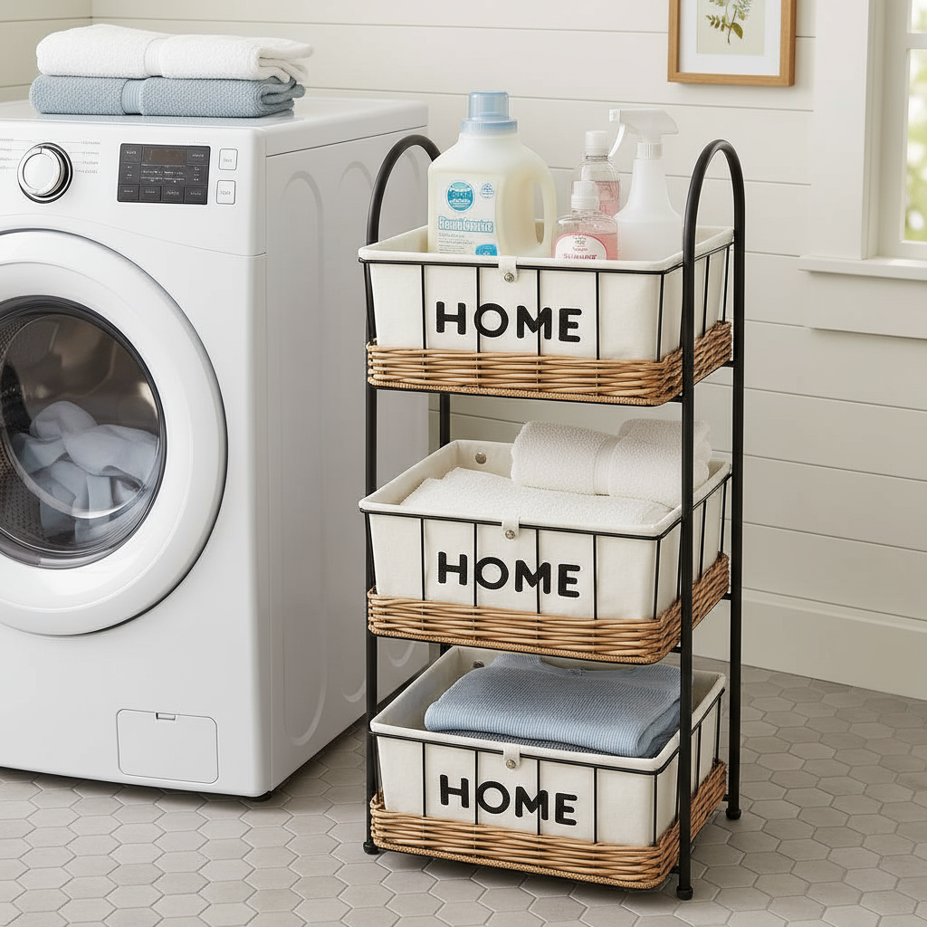 Inttox-Étagère de Rangement 3 Niveaux avec Paniers “HOME