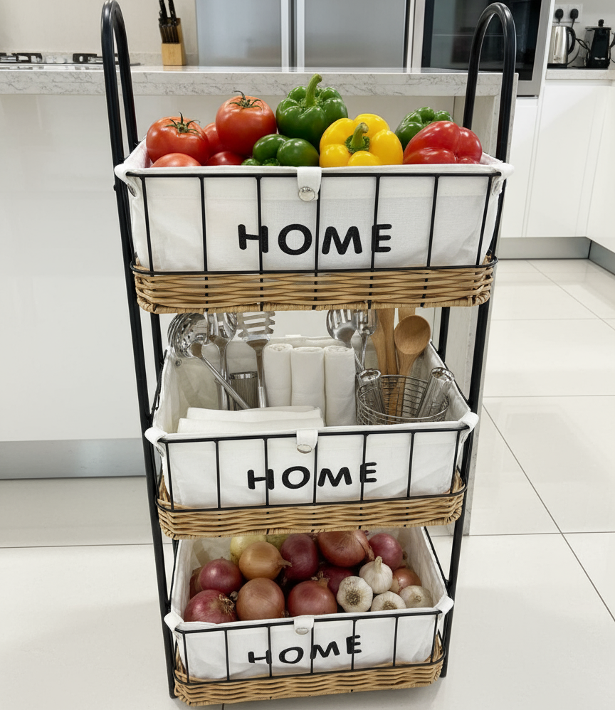 Inttox-Étagère de Rangement 3 Niveaux avec Paniers “HOME