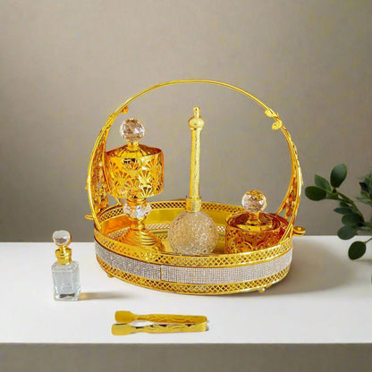 Inttox-🌸✨ Ensemble de Poêle d'Aromathérapie Oriental – Panier Doré 🕌🌿
