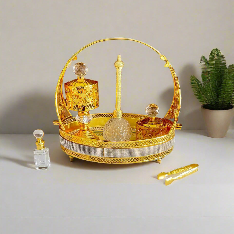 Inttox-🌸✨ Ensemble de Poêle d'Aromathérapie Oriental – Panier Doré 🕌🌿