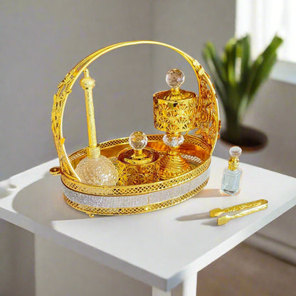 Inttox-🌸✨ Ensemble de Poêle d'Aromathérapie Oriental – Panier Doré 🕌🌿