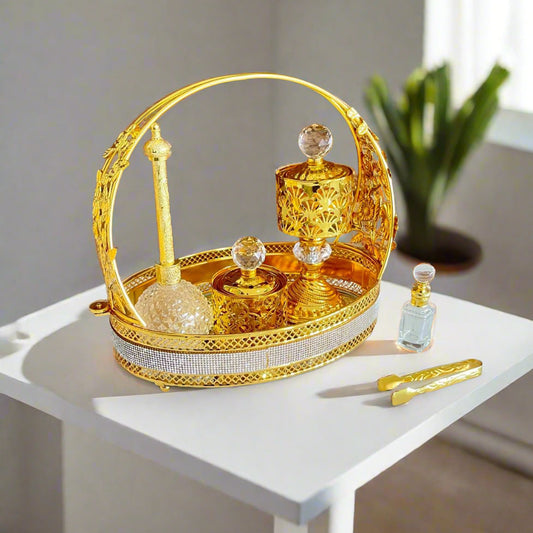 Inttox-🌸✨ Ensemble de Poêle d'Aromathérapie Oriental – Panier Doré 🕌🌿