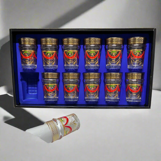 Inttox-🥇 Coffret de 12 Verres à Thé Marocains – Design Doré & Rouge Royal 🫖🇲🇦