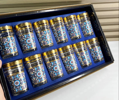 Inttox- Ensemble de 12 Verres à Thé Marocains – Style Zellige Doré & Bleu 🫖🌟
