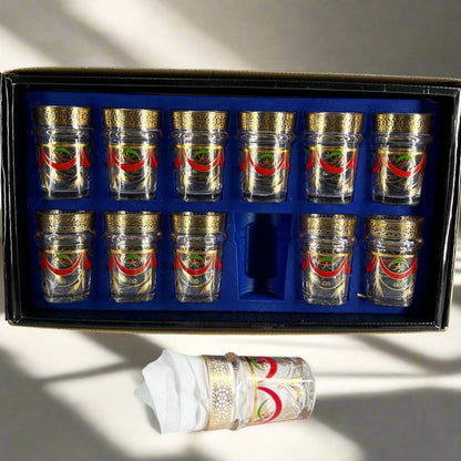 Inttox-🥇 Coffret de 12 Verres à Thé Marocains – Design Doré & Rouge Royal 🫖🇲🇦
