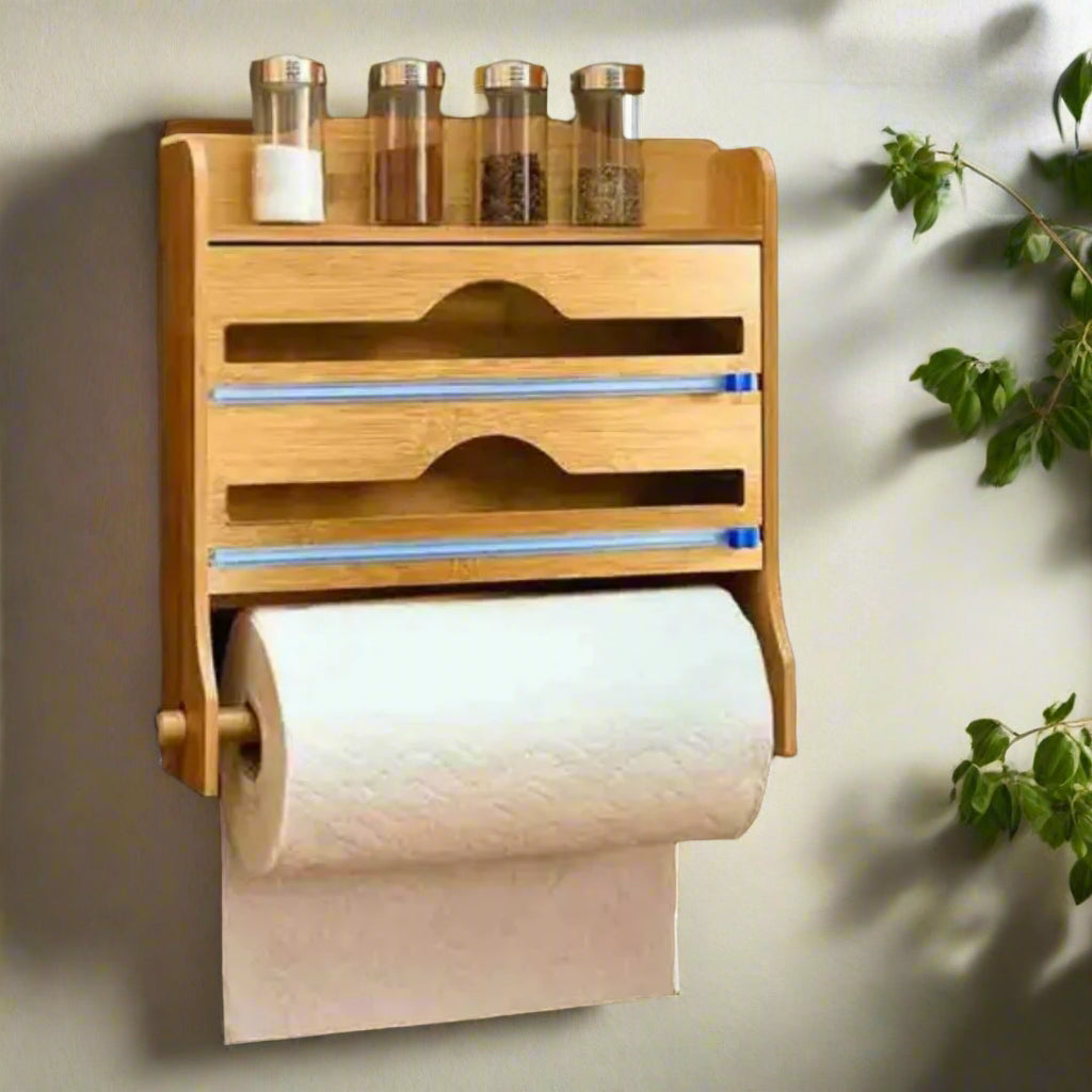Inttox-🧻✨ Distributeur Mural 3-en-1 pour Papier Aluminium, Film Étirable & Essuie-tout 🍽️🌿