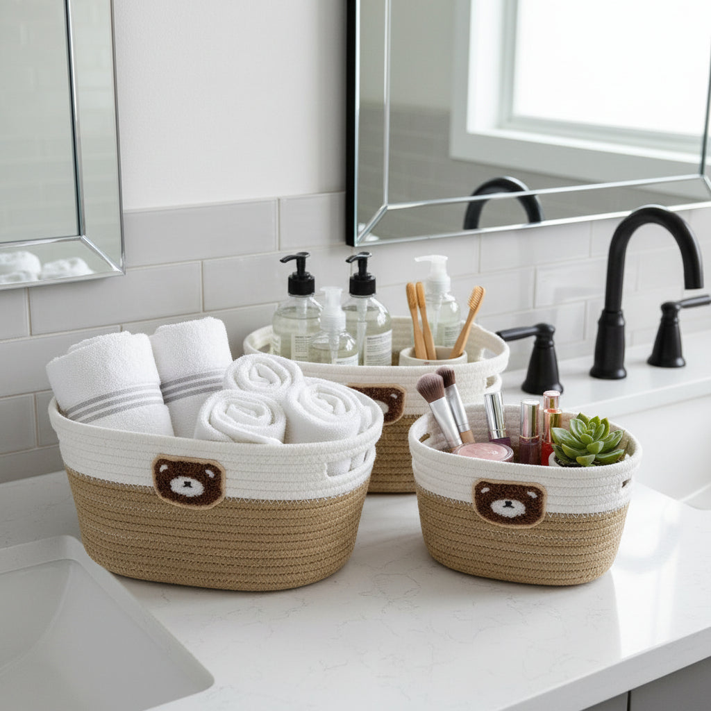 Inttox-Panier de Rangement en Corde de Coton Tissé