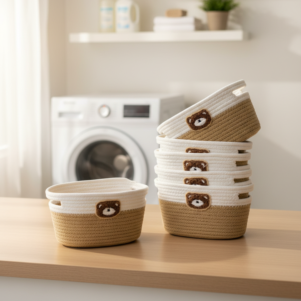 Inttox-Panier de Rangement en Corde de Coton Tissé