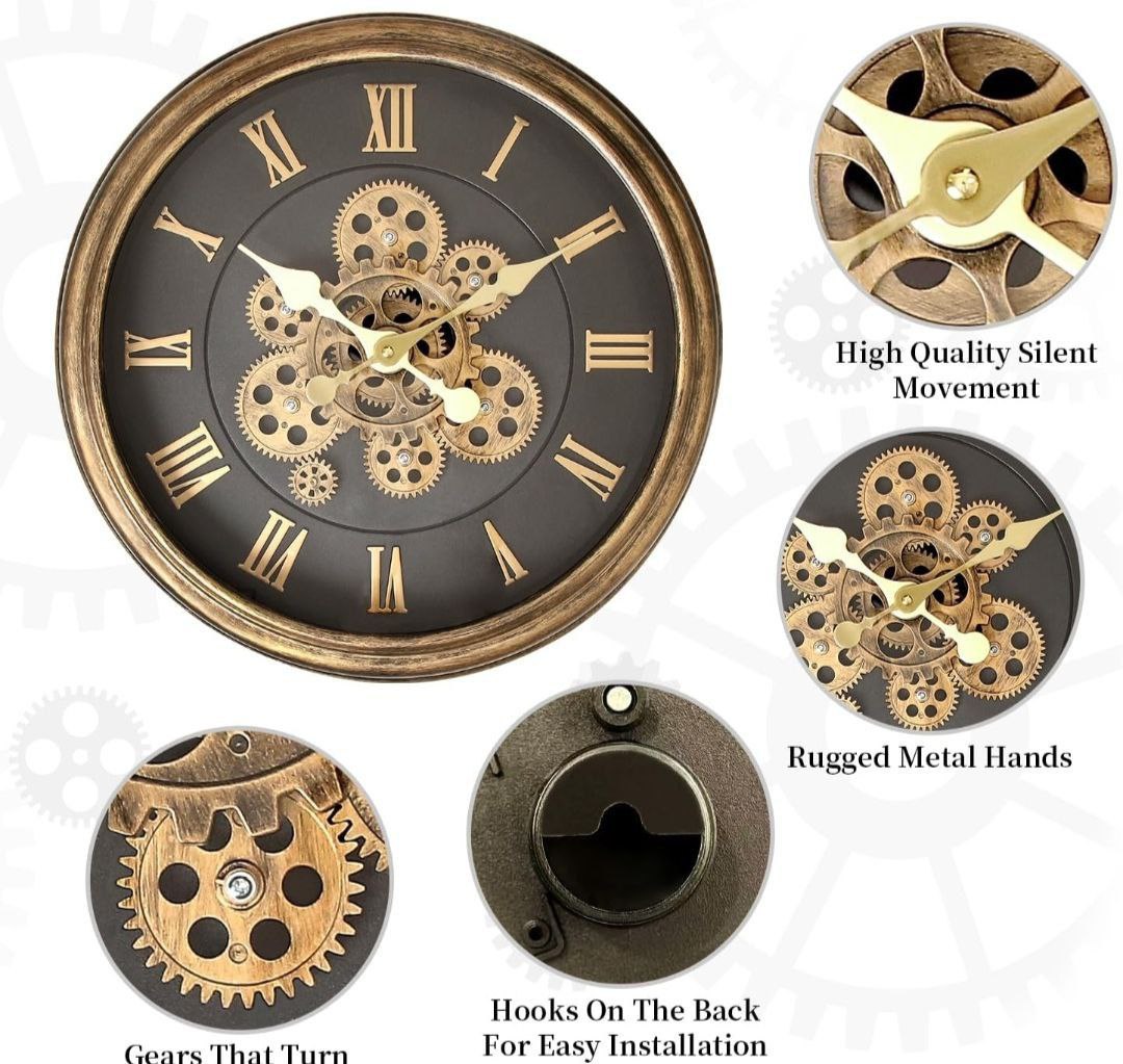 Inttox-🕰️ Grande Horloge Murale Steampunk  🏠