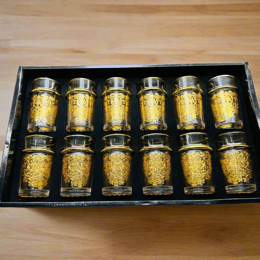 Inttox-🥂✨ Ensemble de 12 Verres Marocains Dorés – Luxe et Tradition 🌟