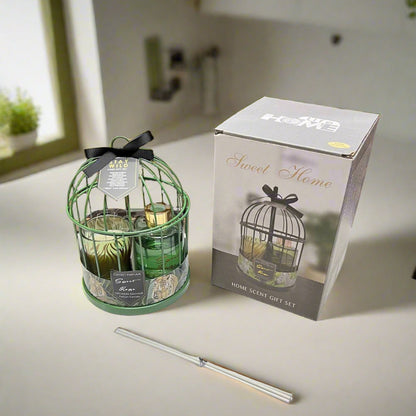 Inttox-🕯️🏡 Coffret Parfum d'Ambiance "Sweet Home" – Bougie & Diffuseur en Cage Décorative 🎁✨