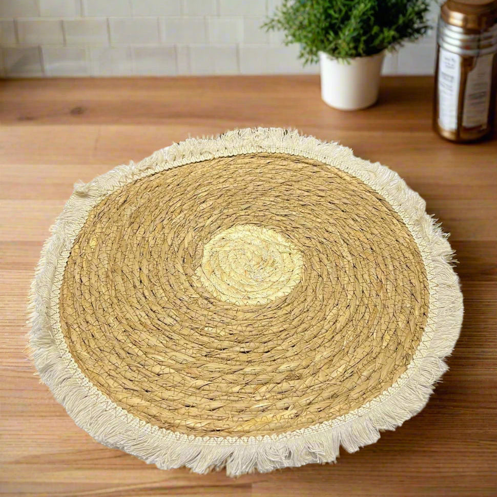 Inttox-🍽️ Table Ronds en Chanvre & Coton – Style Bohème Chic ✨(une pices)