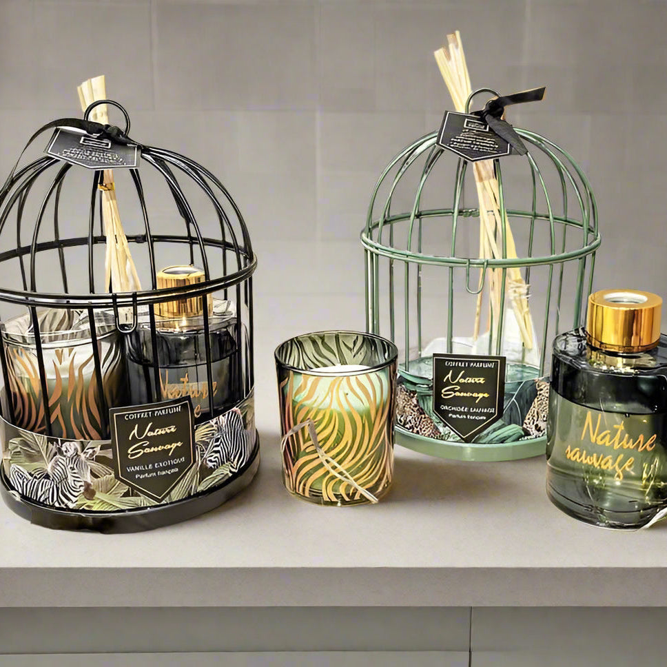 Inttox-🕯️🏡 Coffret Parfum d'Ambiance "Sweet Home" – Bougie & Diffuseur en Cage Décorative 🎁✨