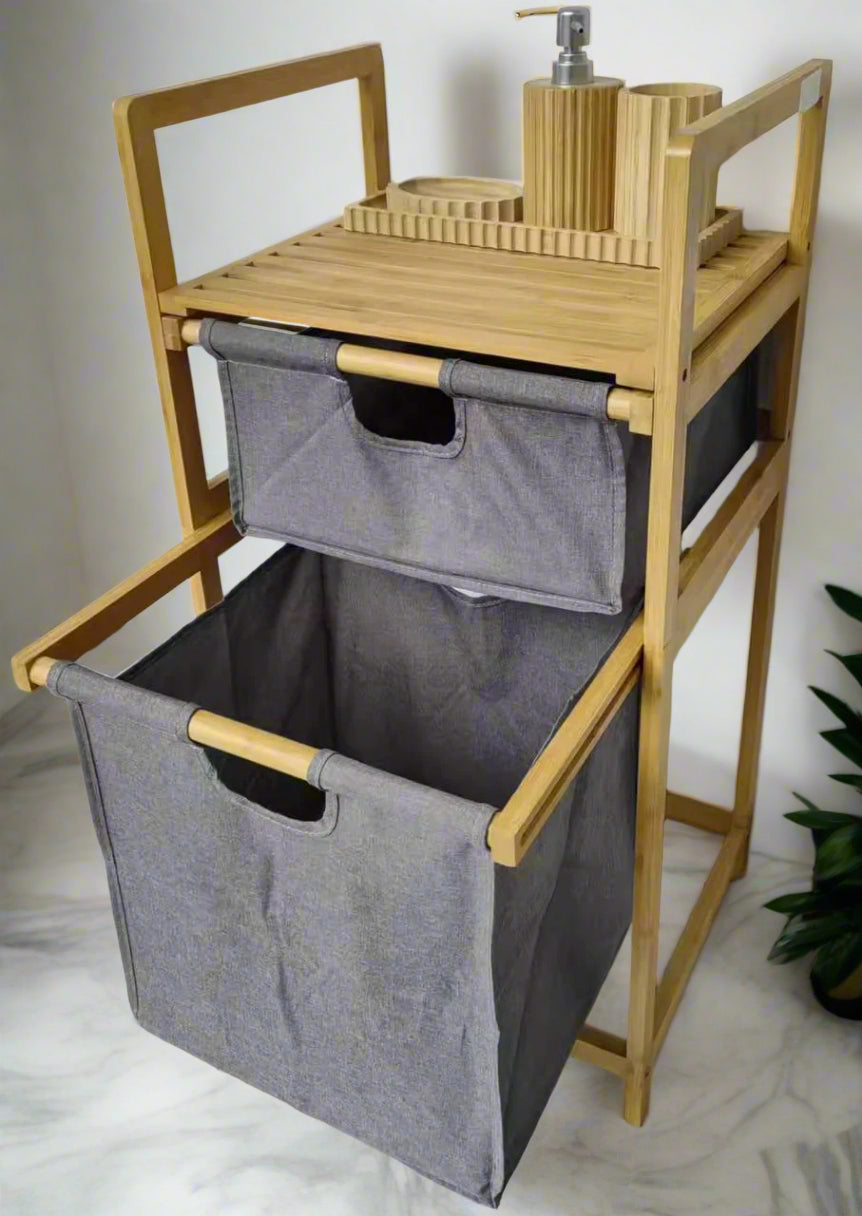 Inttox-🧺  Panier à Linge en Bambou avec 2 Sacs Amovibles 🪵👕