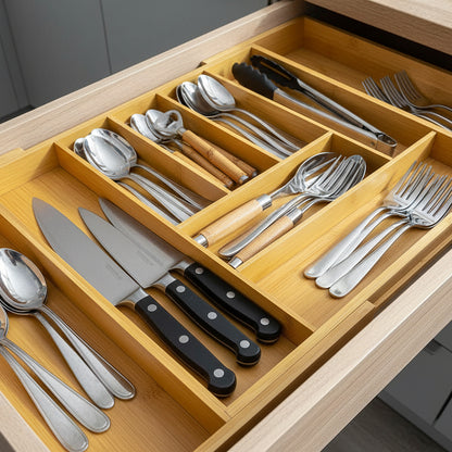 Inttox-Plateau Organisateur de Tiroir Extensible en Bambou